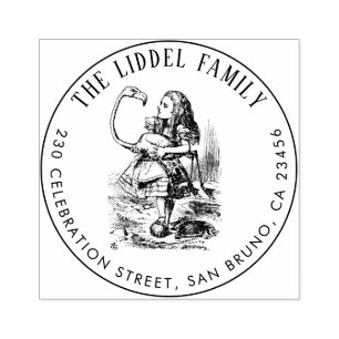 Alice im Wunderland Flamingo Runde Rücksendeadress Gummistempel