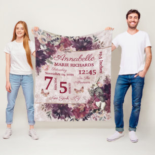 Alice im Wunderland Floral Baby Birth Stats Fleecedecke