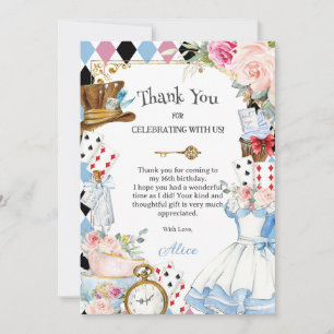 Alice im Wunderland Floral Birthday Tee Party Dankeskarte