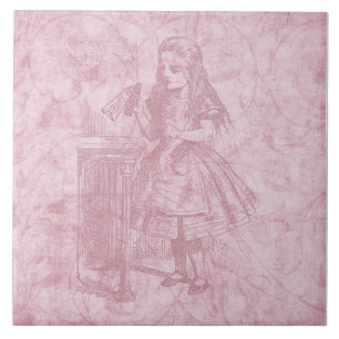 Alice im Wunderland Floral Pink Alice mit Flasche Fliese