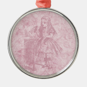 Alice im Wunderland Floral Pink Alice mit Flasche Ornament Aus Metall