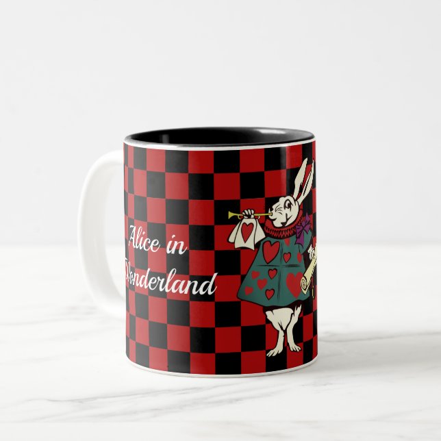 Alice im Wunderland für Text/Farbe: Weißes Kaninch Zweifarbige Tasse (Vorderseite Links)