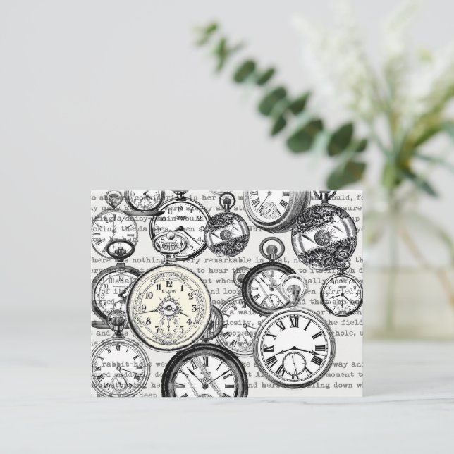 Alice im Wunderland für viktorianische Pocket Watc Postkarte (Stehend Vorderseite)