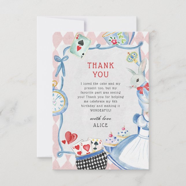 Alice im Wunderland Geburtstag Dankeskarte (Vorderseite)