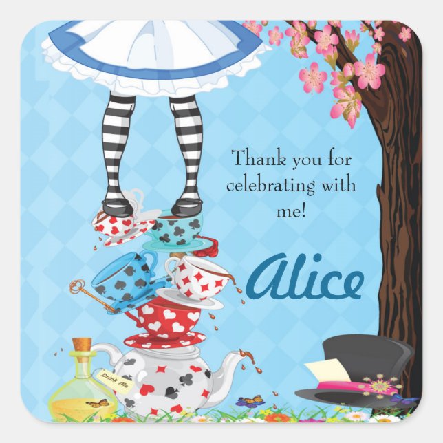 Alice im Wunderland Geburtstag Gunst Stickers (Vorderseite)