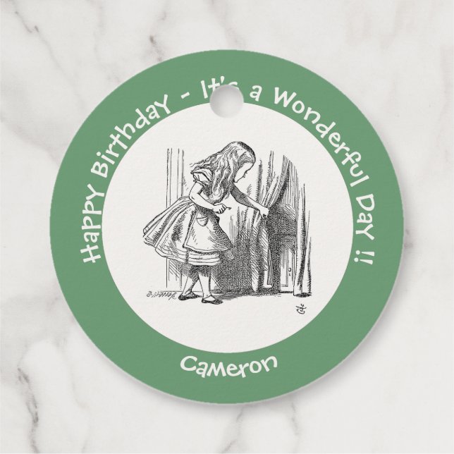 Alice im Wunderland Geburtstag oder sonstige Party Geschenkanhänger (Rückseite)