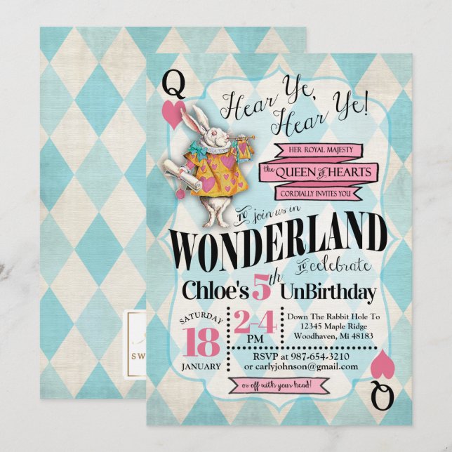 Alice im Wunderland-Geburtstags-Einladungen Einladung (Vorne/Hinten)