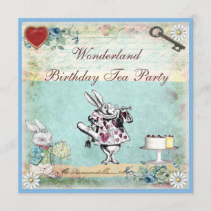 Alice im Wunderland Geburtstags-Teeparty-Einladung Einladung