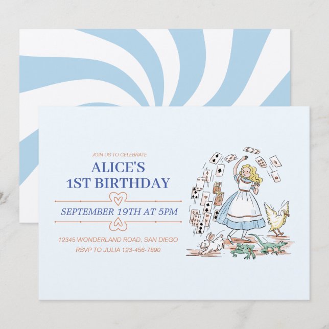 Alice im Wunderland Geburtstagspartei Einladung (Vorne/Hinten)