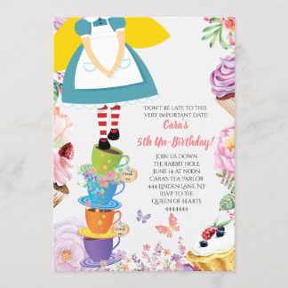 Alice im Wunderland Geburtstagsparty Frühjahr Einl Einladung