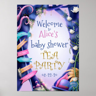 Alice im Wunderland, goldener Glitzer, Babydusche Poster
