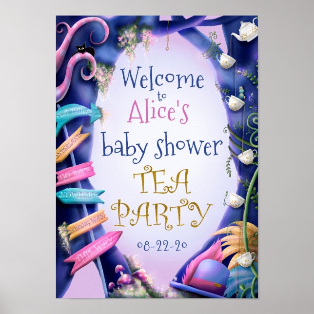 Alice im Wunderland, goldener Glitzer, Babydusche Poster (Vorne)