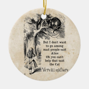 Alice im Wunderland; Grinsekatze mit Alice Keramikornament