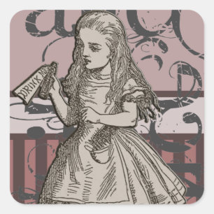 Alice im Wunderland Grunge Quadratischer Aufkleber