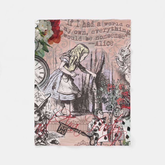 Alice im Wunderland Hatter und Kaninchen Fleecedecke (Vorderseite)