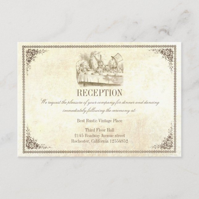 Alice im Wunderland Hochzeitskarten Begleitkarte (Vorderseite)