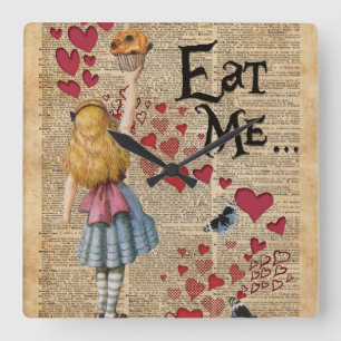 Alice im Wunderland Iss-Mich-Muffin Quadratische Wanduhr