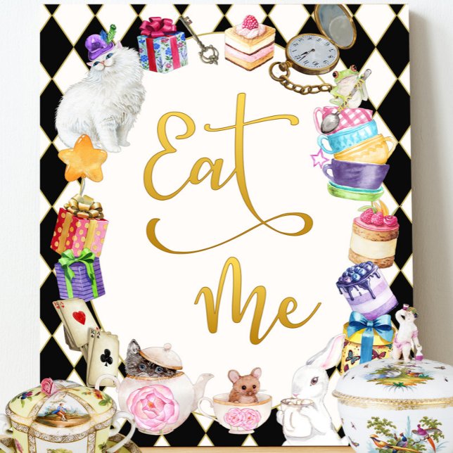 Alice im Wunderland isst mich, Tafelschild Fotoplatte (Eat me sign Alice in wonderland mad tea party food sign)