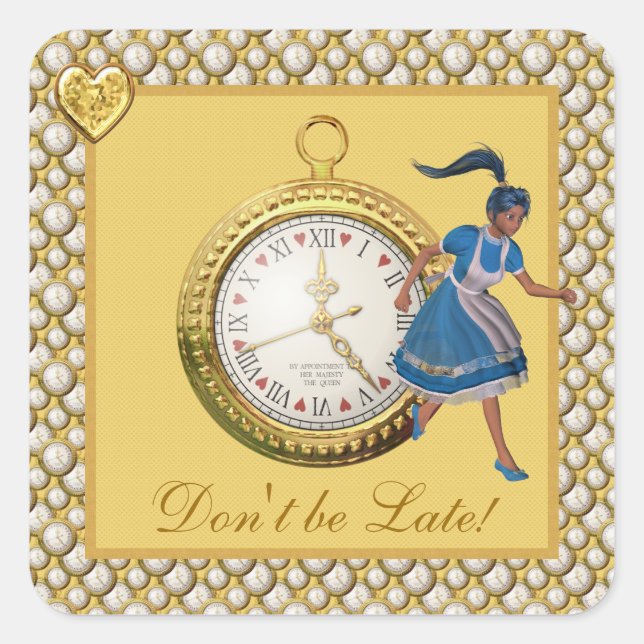 Alice im Wunderland ist nicht zu spät Quadratischer Aufkleber (Vorderseite)