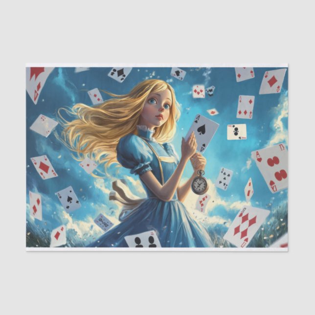 Alice im Wunderland-Karten-Pocket-Watch-Dekoupage Seidenpapier (Vorderseite)