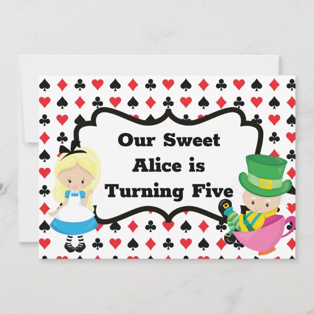 Alice im Wunderland Kids Black Red Birthday Party Einladung (Vorderseite)