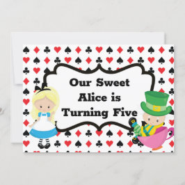 Alice im Wunderland Kids Black Red Birthday Party Einladung