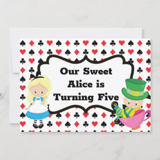 Alice im Wunderland Kids Black Red Birthday Party Einladung