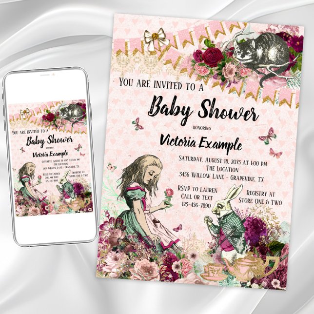 Alice im Wunderland Kinderdusche Einladungen (Wonderland baby shower any occasion invitation. Instant download and printed invitations available.)