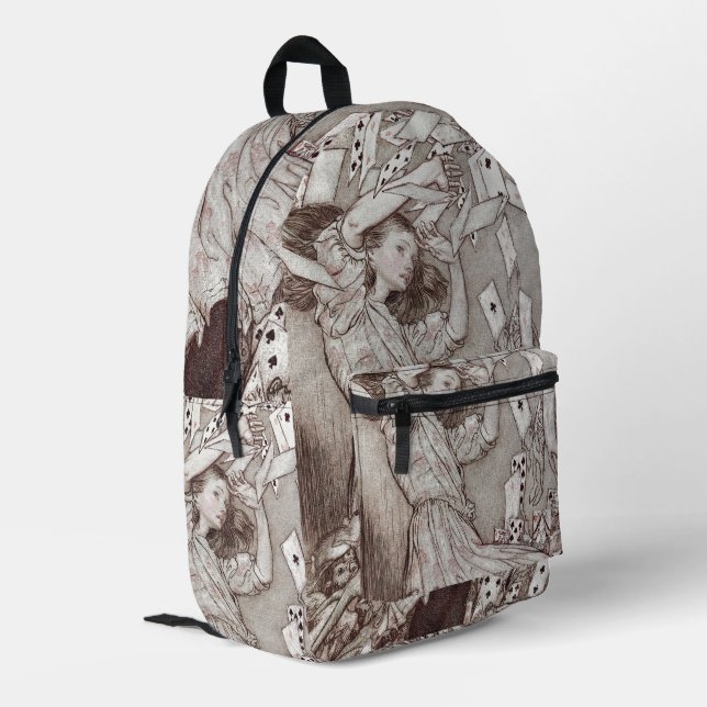 Alice im Wunderland Lewis Carroll Rackham Bedruckter Rucksack (Rückseitige Ecke links)