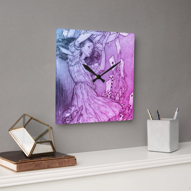 Alice im Wunderland Lewis Carroll Rackham Quadratische Wanduhr (Büro)