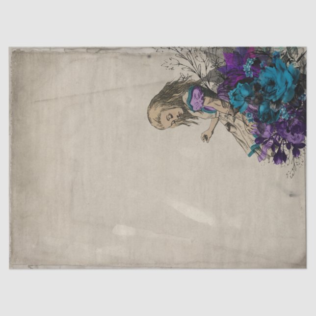 Alice im Wunderland Lila Blumendekoupage Seidenpapier (Vorderseite)