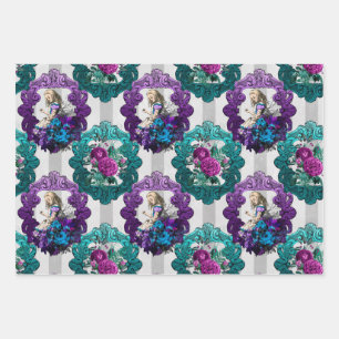 Alice im Wunderland Lila Grüne Rahmen Geschenkpapier Set