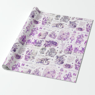 Alice im Wunderland Lila Toile Zitate Geschenkpapier