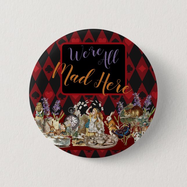 Alice im Wunderland Mad Cheshire Cat Button (Vorderseite)