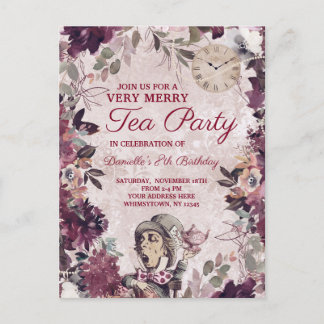 Alice im Wunderland Mad Hatter Birthday Tee Party Einladungspostkarte