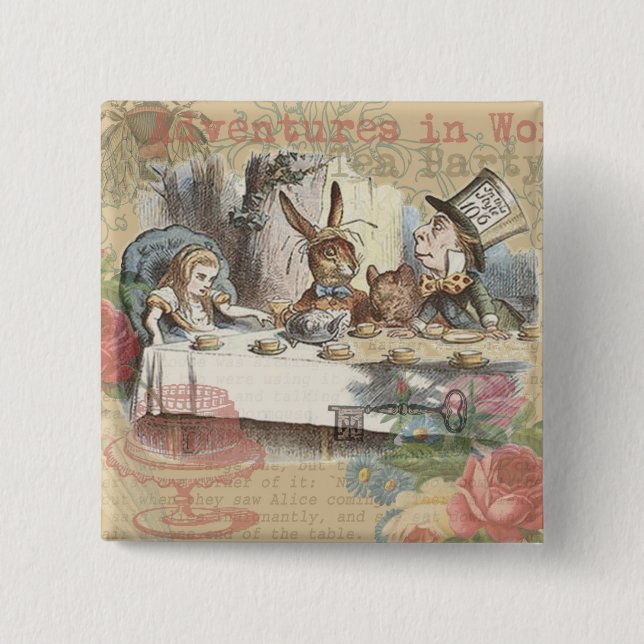 Alice im Wunderland Mad Tea Party Button (Vorderseite)