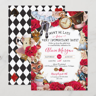 Alice im Wunderland Mad Tea Party Geburtstag Einladung