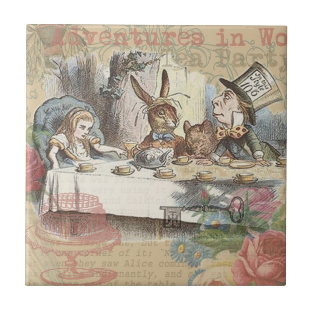 Alice im Wunderland Mad Tea Party Kunst Fliese (Vorderseite)
