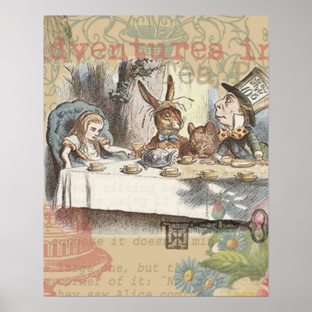Alice im Wunderland Mad Tea Party Kunst Poster (Vorne)