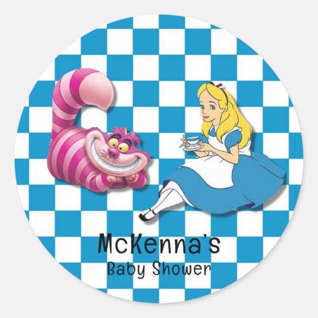 Alice im Wunderland mit Cheshire Cat Baby Dusche Runder Aufkleber (Vorderseite)