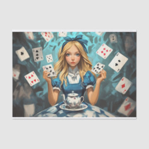 Alice im Wunderland mit Spielkarten und Teekessel Seidenpapier
