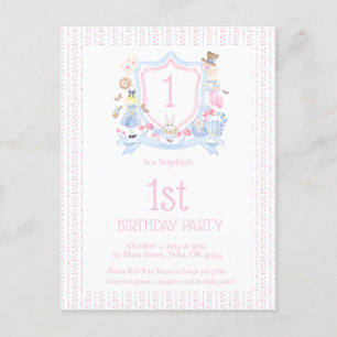 Alice im Wunderland Monogramm Wappen Party Postkarte