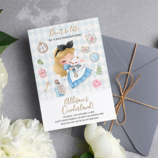 Alice im Wunderland Par-Tea Erste Geburtstagsparty Einladung