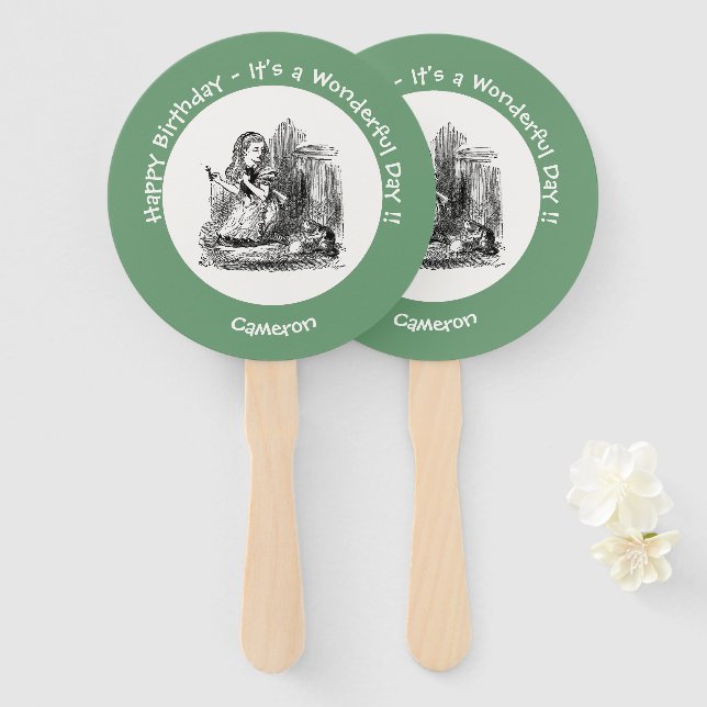 Alice im Wunderland Party - Alice und das Kitten Fächer (Vorne und Hinten)