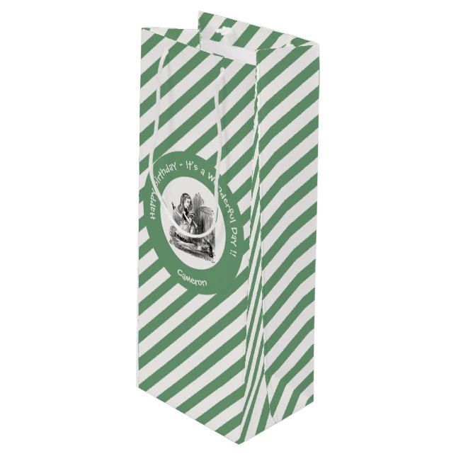 Alice im Wunderland Party - Alice und das Kitten Geschenktüte Für Weinflaschen (Vorderseite Schrägansicht)