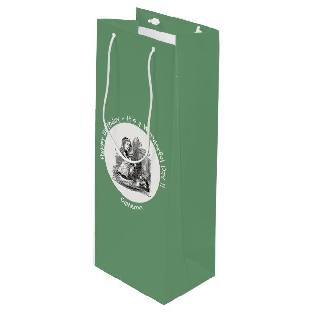 Alice im Wunderland Party - Alice und das Kitten Geschenktüte Für Weinflaschen (Vorderseite Schrägansicht)