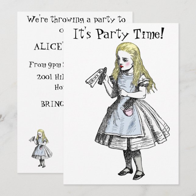 Alice im Wunderland-Party Einladungs-Karte Einladung (Vorne/Hinten)