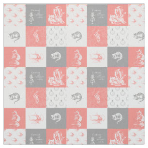 Alice im Wunderland-Patchwork-graues korallenrotes Stoff