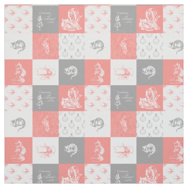 Alice im Wunderland-Patchwork-graues korallenrotes Stoff (Muster)