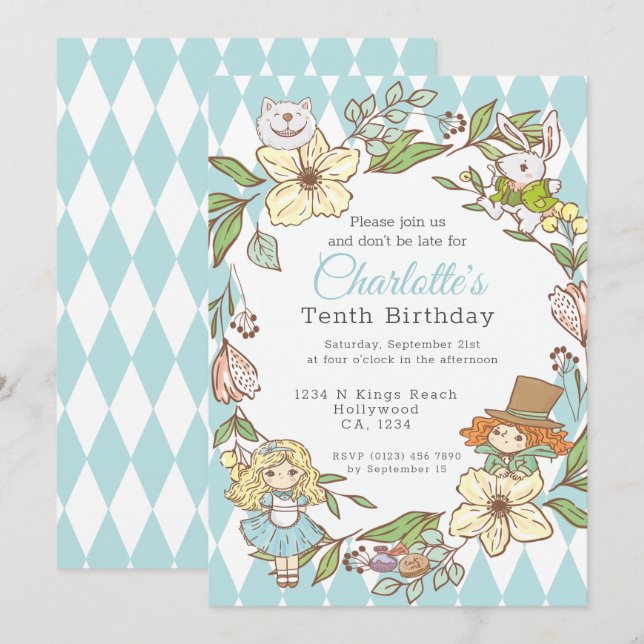 Alice im Wunderland Personalisiertes Party Einladung (Vorne/Hinten)